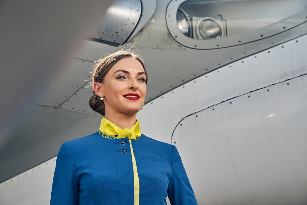 Hotesse air devant un avion