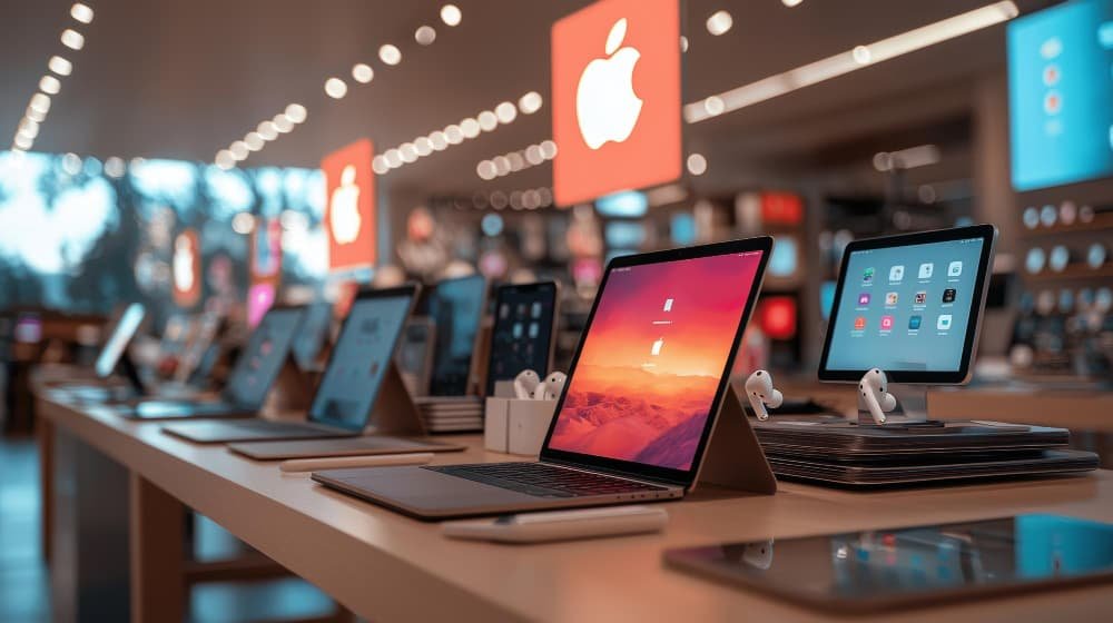 Un écran brillant de produits Apple